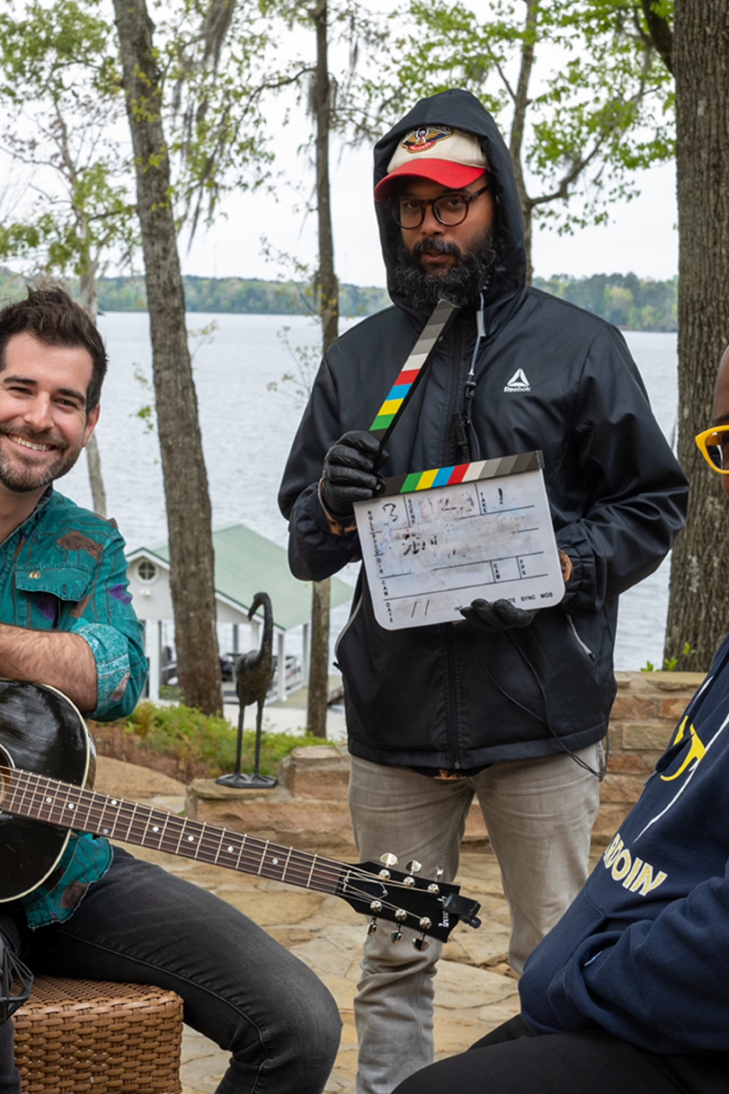 Sean Ardoin and Alex Smith on set in Amplify Louisiana.